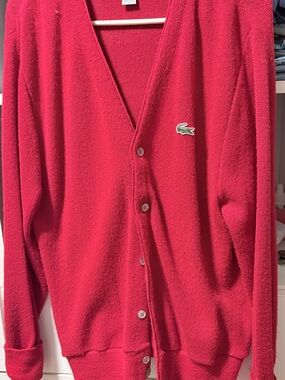 Lacoste Men’s Bright Red V-Neck Button Cardigan with Crocodile Logo